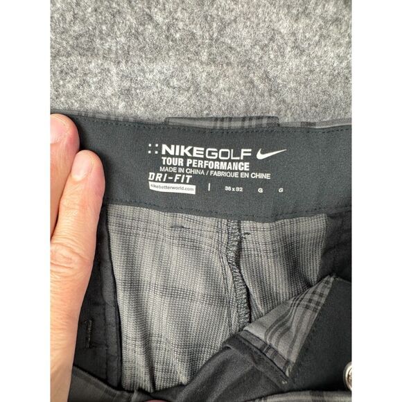 Nike Golf Pants Mens 36x32 Gray Plaid Straight Dri Fit‎ Tour Tech Tartan - Picture 3 of 7